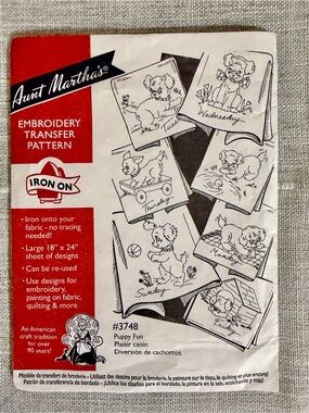 Aunt Martha’s Puppy Fun Embroidery Transfer Patterns